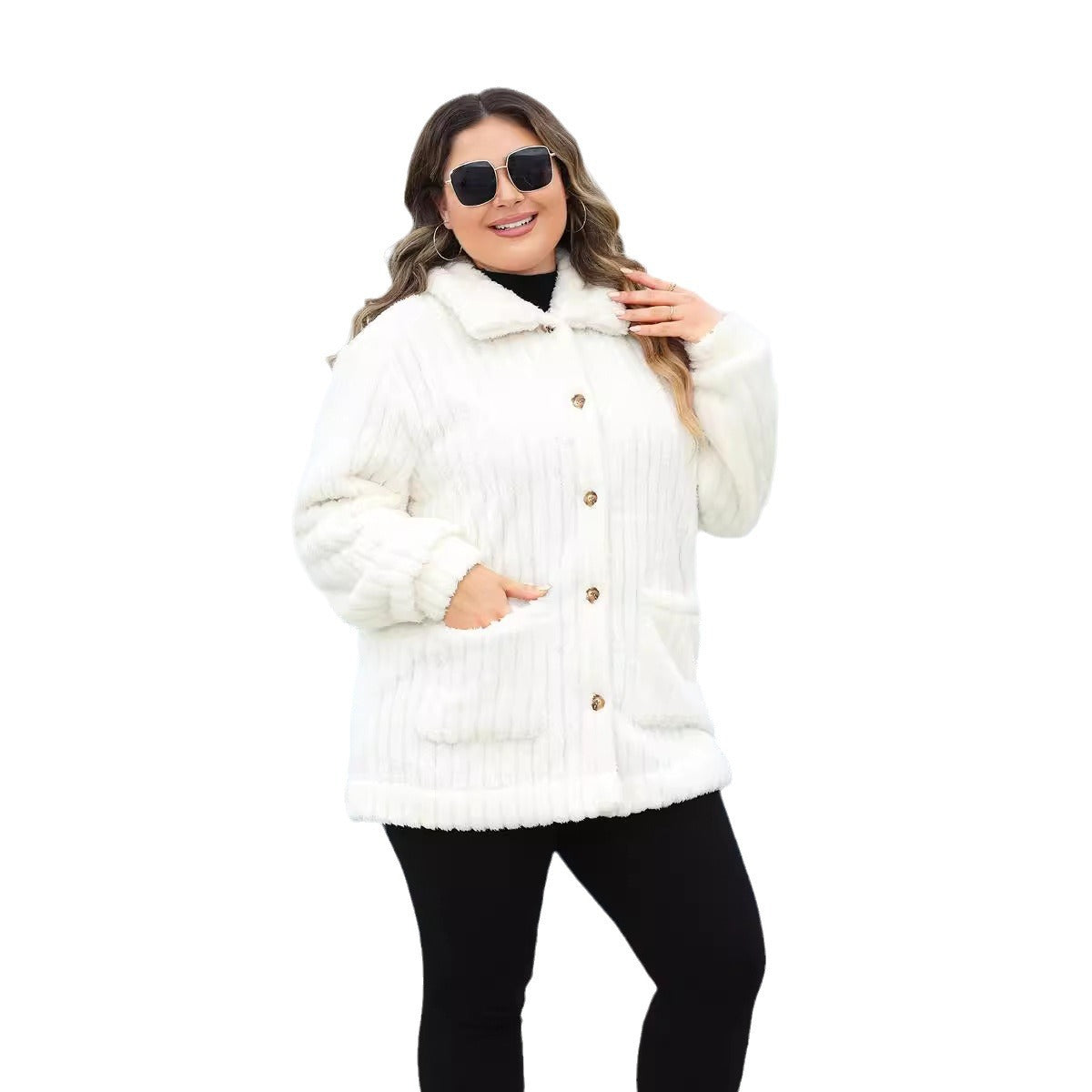 Manteau à manches longues à simple boutonnage pour femme grande taille