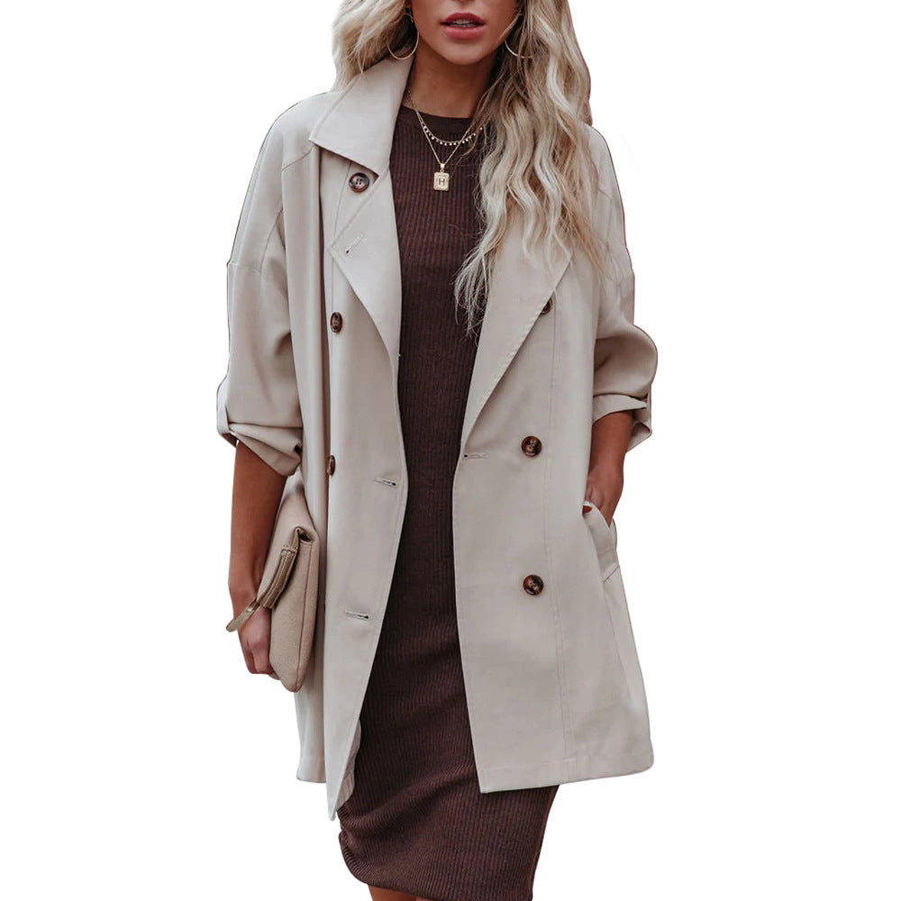 Manteau Trench Moyen Long - Coupe Lâche et Casual à Manches Longues