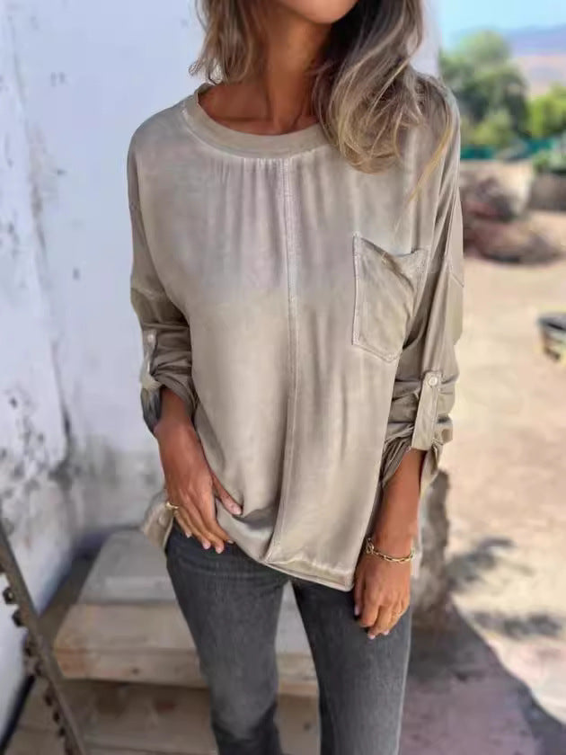 T-shirt ample pour femme avec col rond et poche