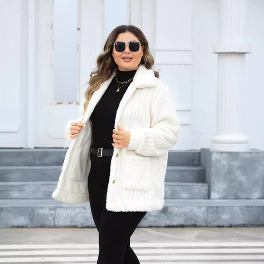 Manteau à manches longues à simple boutonnage pour femme grande taille