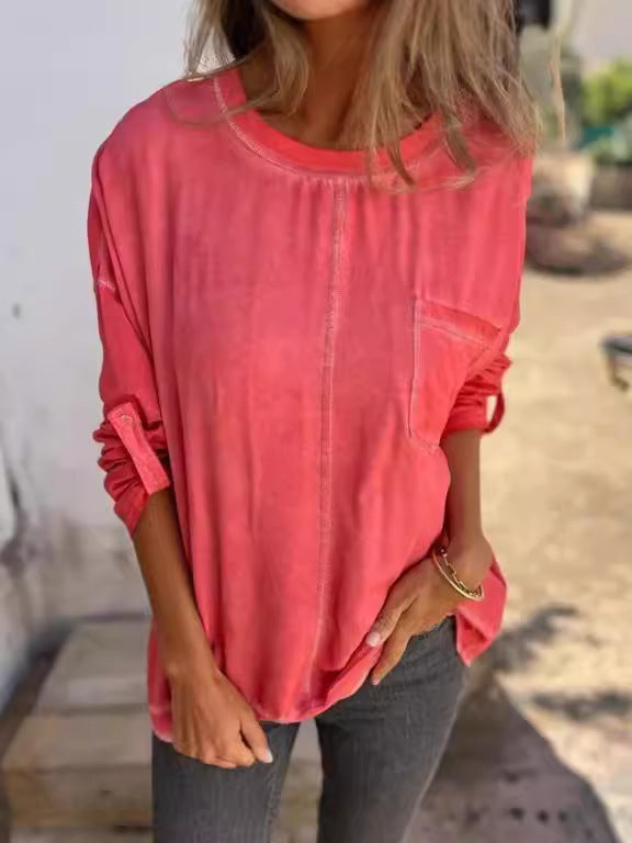 T-shirt ample pour femme avec col rond et poche