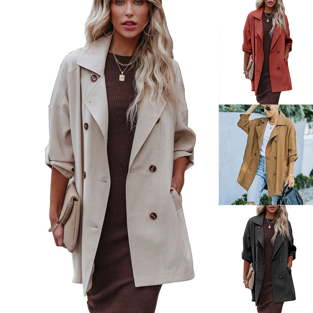 Manteau Trench Moyen Long - Coupe Lâche et Casual à Manches Longues