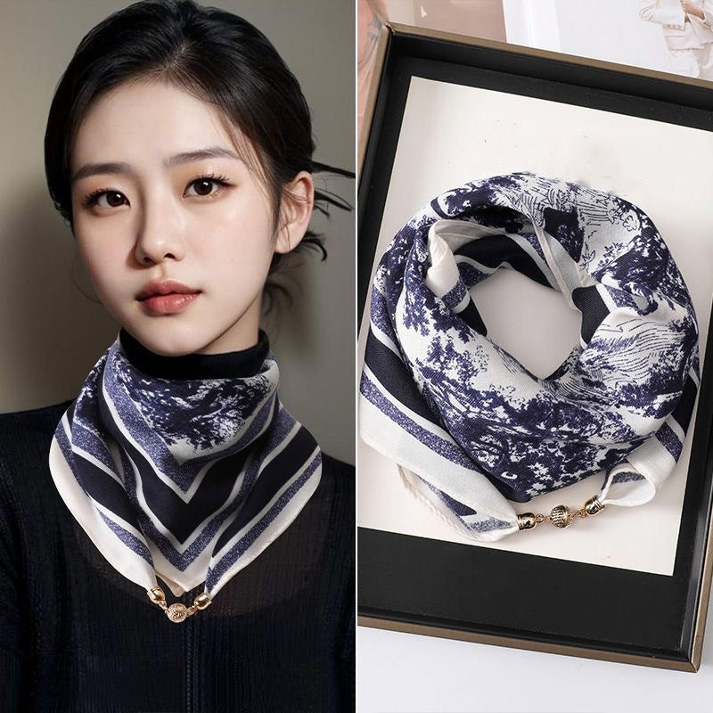 Foulard Carré en Soie avec Boucle Magnétique  Femme