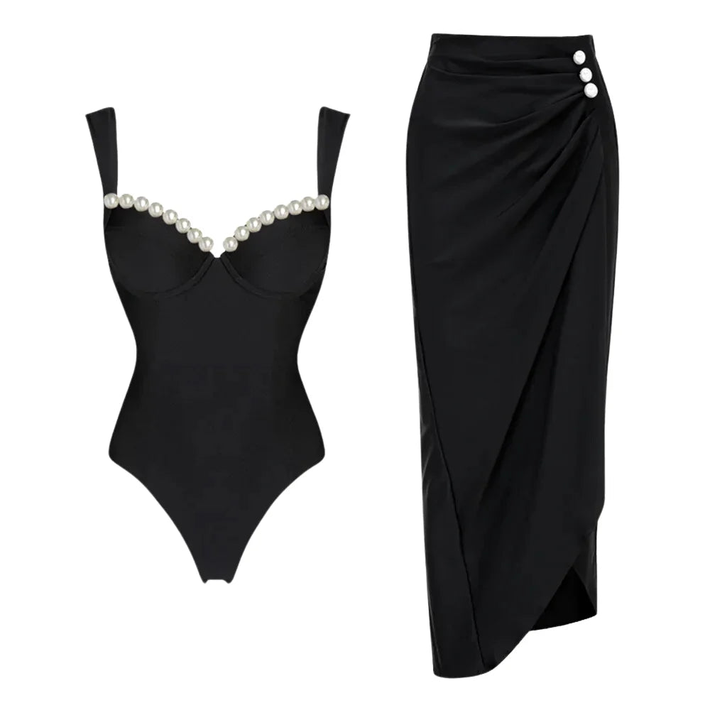 Maillot de Bain Noir à Perles – Élégance et Confort