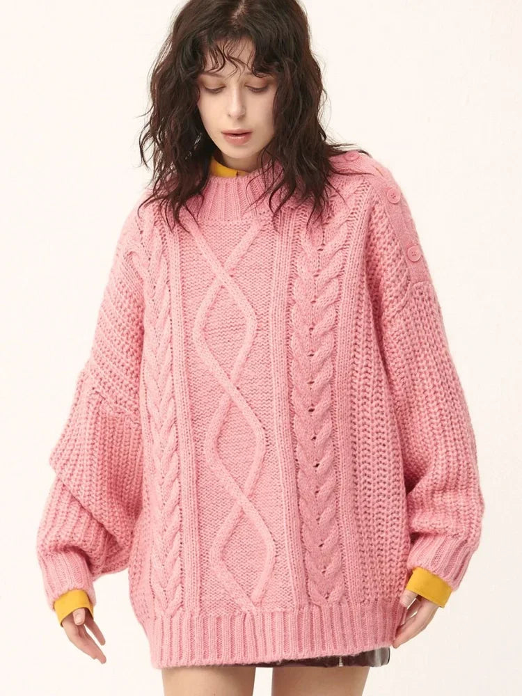 Brave Soul - Tokyo - Pull oversize en maille torsadée - Rose