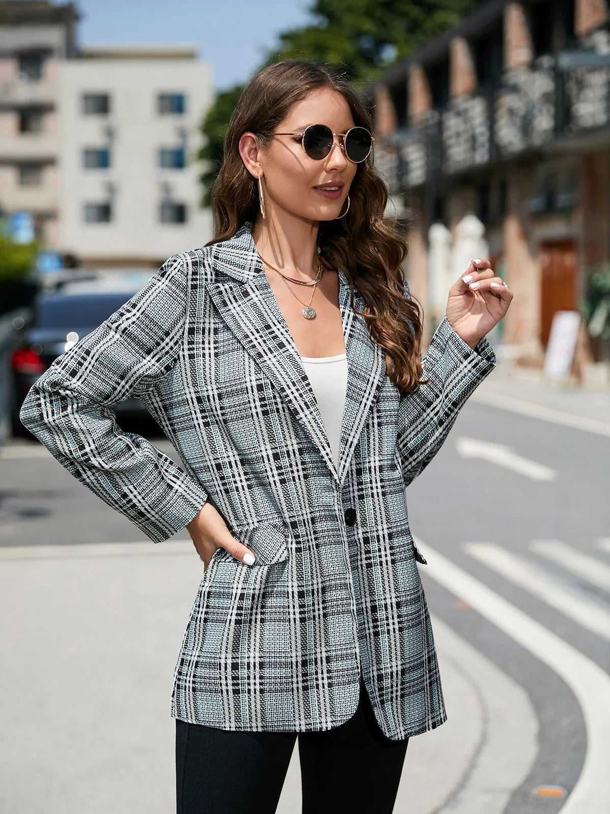 SENSUELLE PARIS - Blazer Carreaux Femme - Élégant, Automne-Hiver