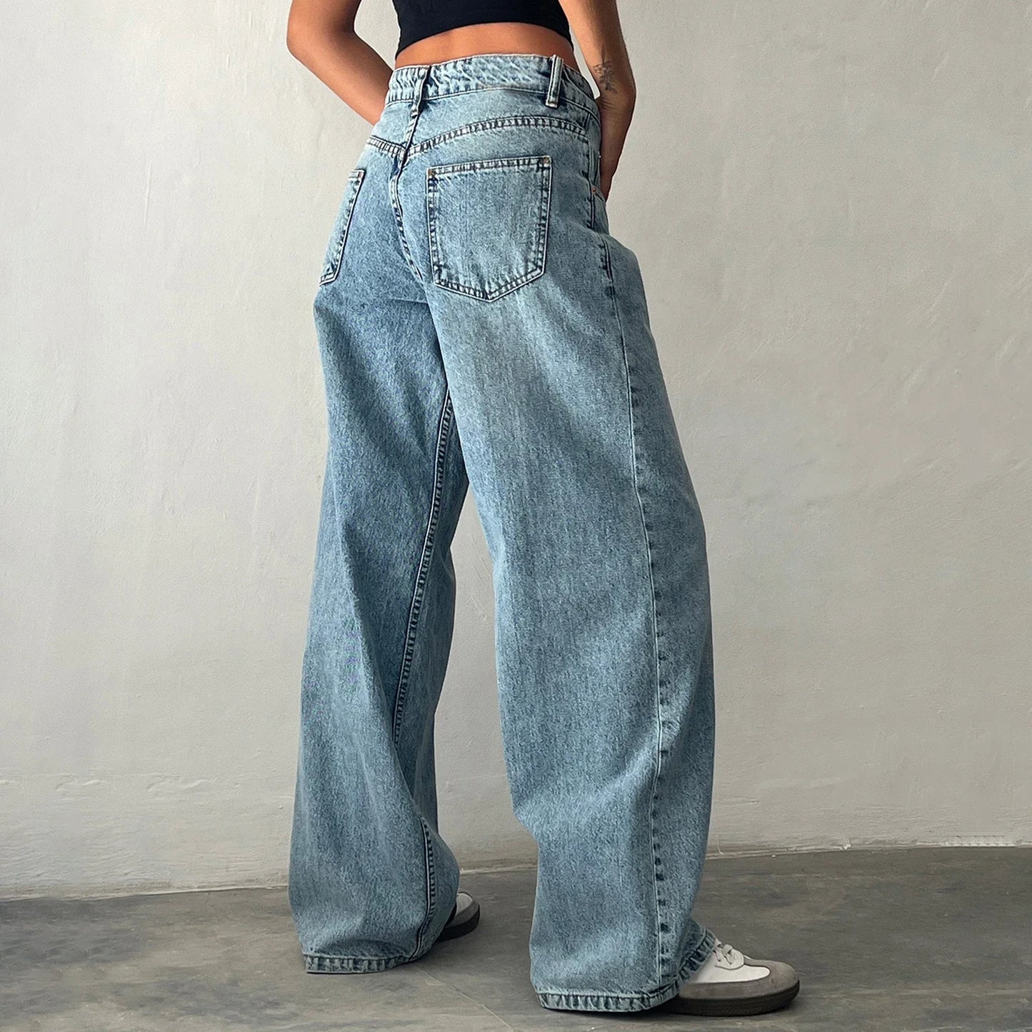 Jean ample extra large taille basse en bleu vert vintage