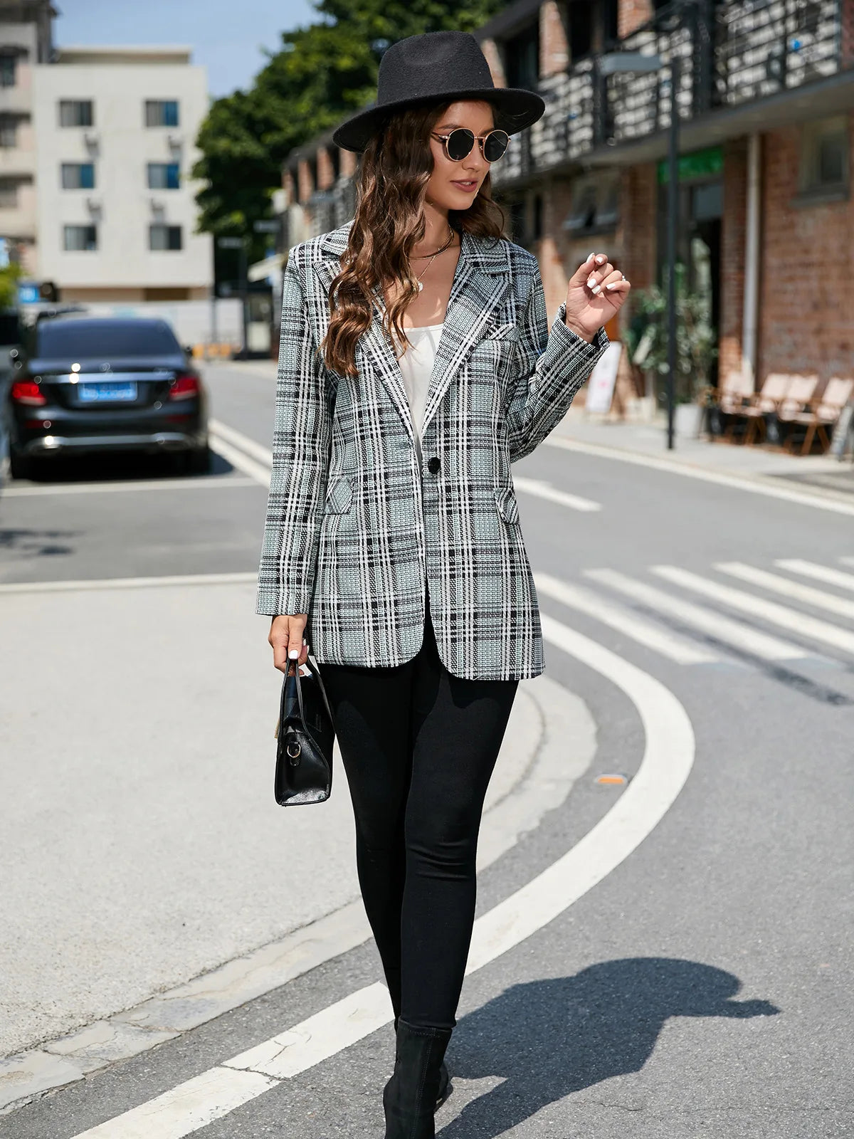 SENSUELLE PARIS - Blazer Carreaux Femme - Élégant, Automne-Hiver