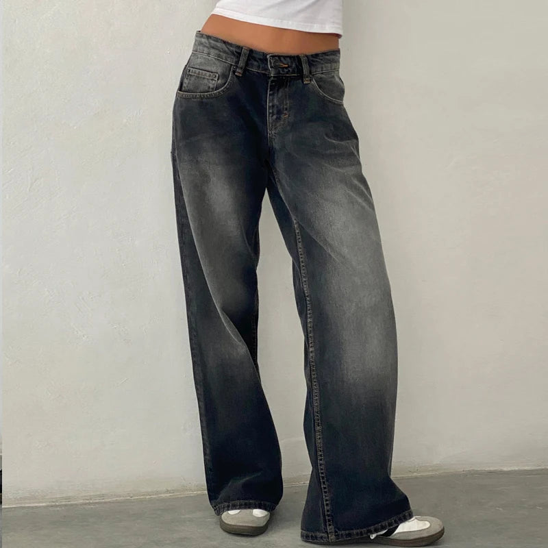 Jean ample extra large taille basse en vert d'eau