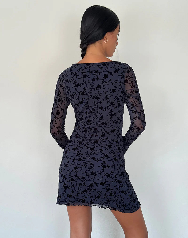 Mini-robe transparente bleu à manches longues pour femme