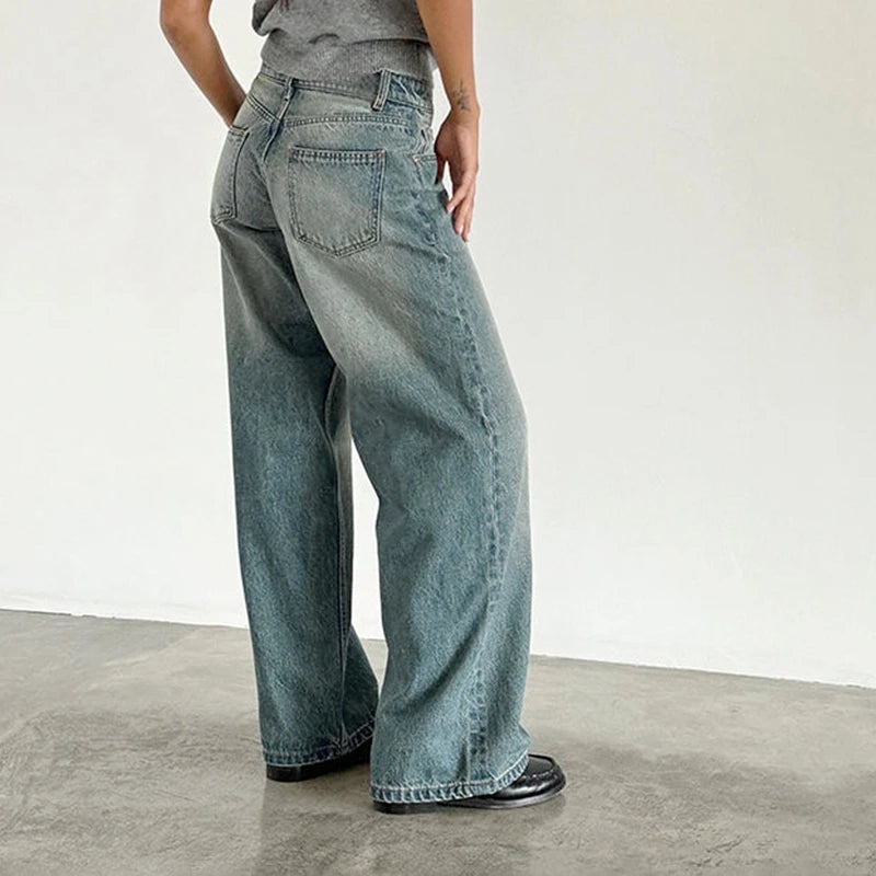 Jean ample extra large taille basse en vert d'eau