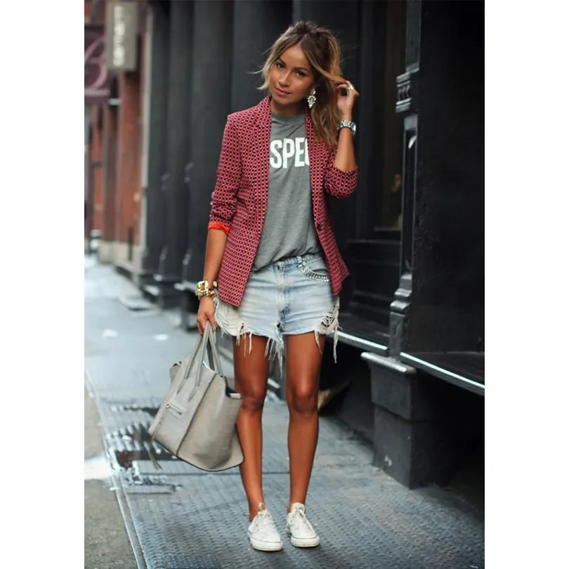 Veste Tendance à Carreaux Rouges pour Femme