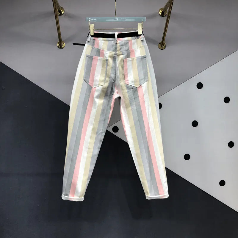 Jeans à Rayures Colorées pour Femme chic