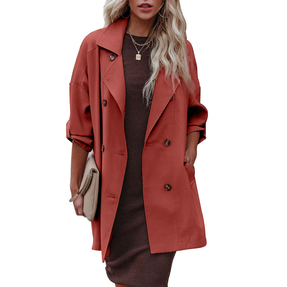 Manteau Trench Moyen Long - Coupe Lâche et Casual à Manches Longues