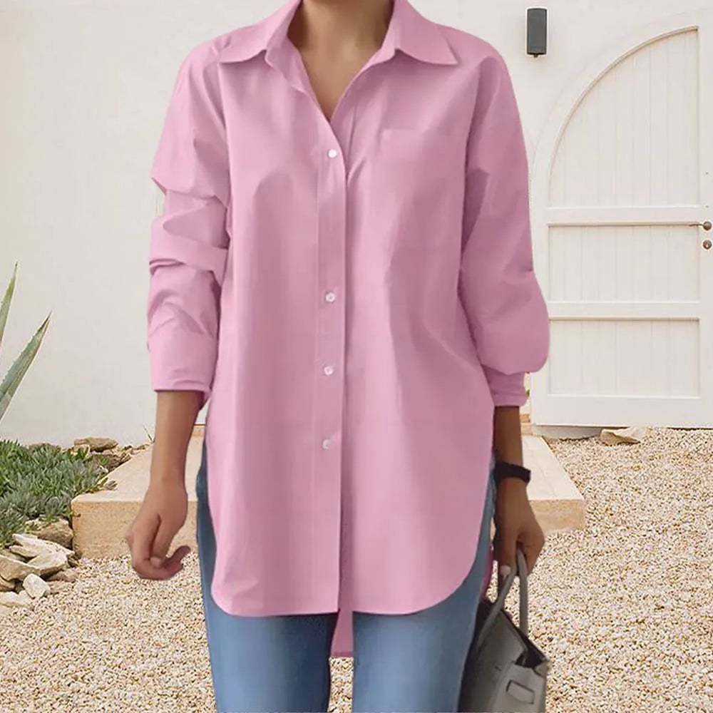 Chemise oversize unicolore à bouton chic