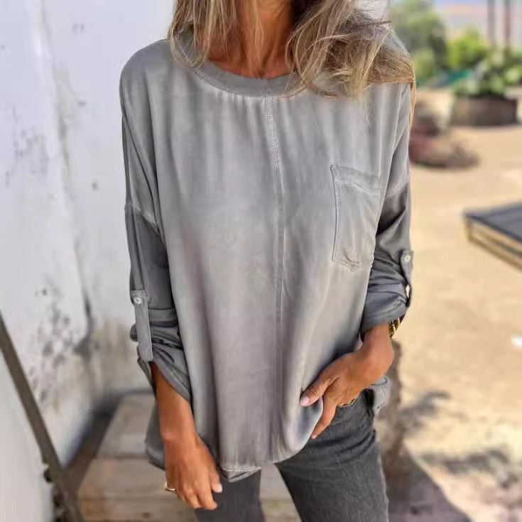 T-shirt ample pour femme avec col rond et poche